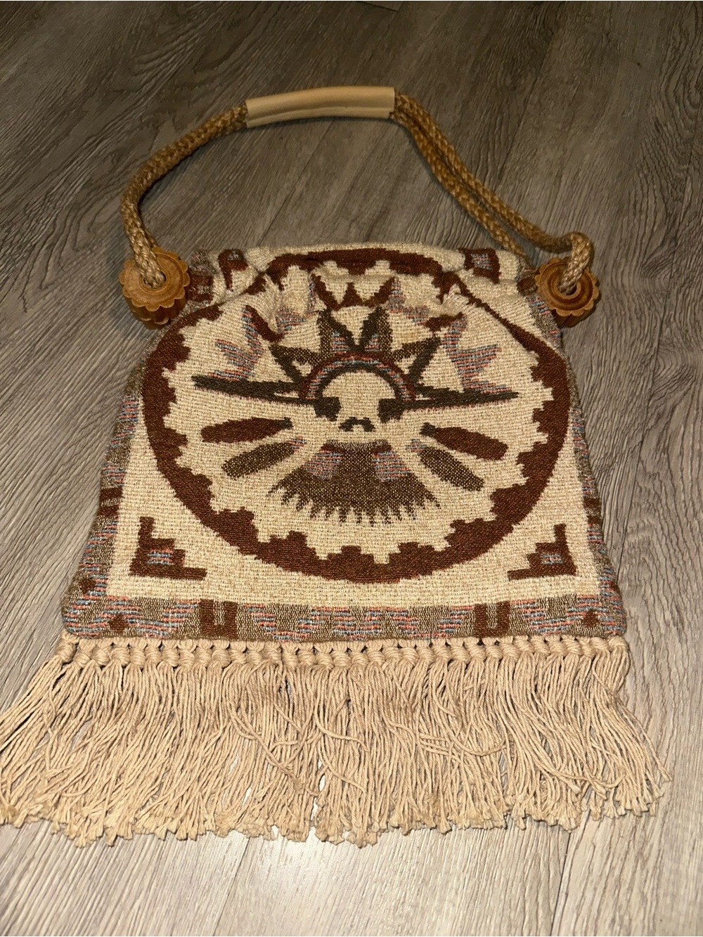 Carpetbags of America 1970’s Vintage Aztec Tapestry Handbag Purse Bag